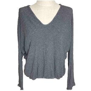 Anthropologie Pure + Good Grey Waffle Knit Long Sleeve Top